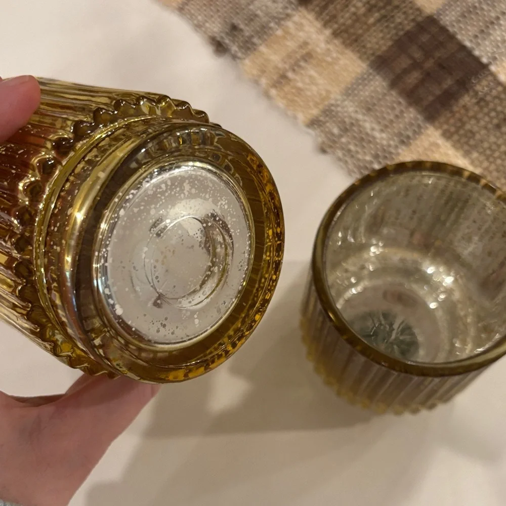 Mercury glass votive holders gold silver speckled Golden Glass Candle Holders